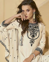 Offwhite Georgette Embroidery Sequence Work Kurta Palazzo with Dupatta Salwar Suit Set For Women's