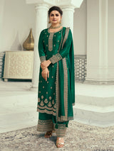 Green Art Silk Embroidery Salwar Suit Set with Dupatta For Women's