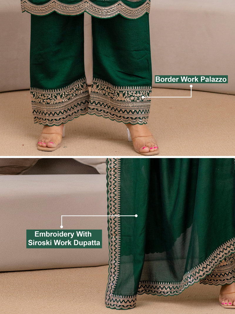 Green Art Silk Embroidery Salwar Suit Set with Dupatta For Women's Trendmalls