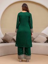 Green Art Silk Embroidery Salwar Suit Set with Dupatta For Women's Trendmalls