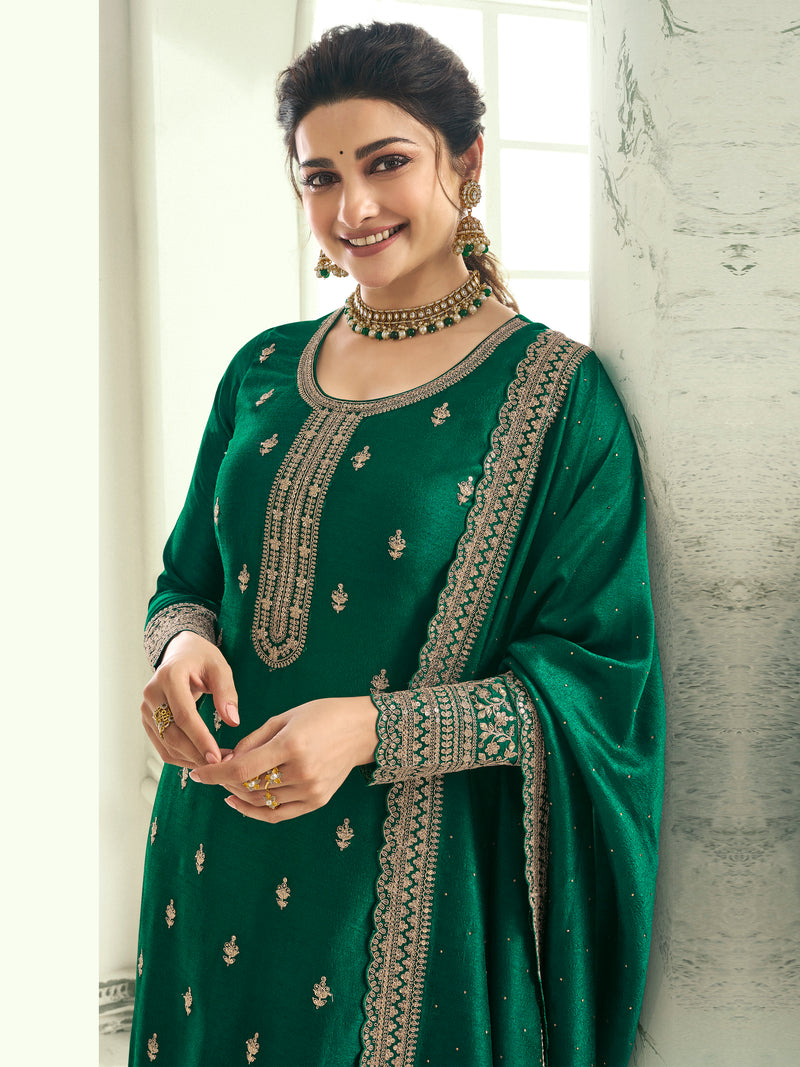 Green Art Silk Embroidery Salwar Suit Set with Dupatta For Women's