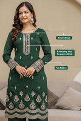 Green Art Silk Embroidery Salwar Suit Set with Dupatta For Women's Trendmalls