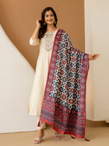 Beige Art Silk Hand Work Embroidery Anarkali Kurta Pant with Printed Dupatta Set Trendmalls