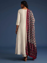 Beige Art Silk Hand Work Embroidery Anarkali Kurta Pant with Printed Dupatta Set Trendmalls