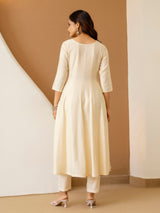 Beige Art Silk Hand Work Embroidery Anarkali Kurta Pant with Printed Dupatta Set Trendmalls