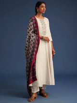 Beige Art Silk Hand Work Embroidery Anarkali Kurta Pant with Printed Dupatta Set Trendmalls