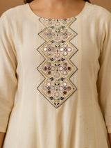 Beige Art Silk Hand Work Embroidery Anarkali Kurta Pant with Printed Dupatta Set Trendmalls