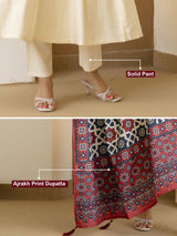 Beige Art Silk Hand Work Embroidery Anarkali Kurta Pant with Printed Dupatta Set Trendmalls