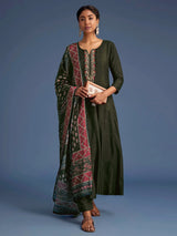 Mahndi Art Silk Embroidery Sequence Work Kurta Pant Set with Dupatta for Women