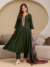 Mahndi Art Silk Embroidery Sequence Work Kurta Pant Set with Dupatta for Women Trendmalls