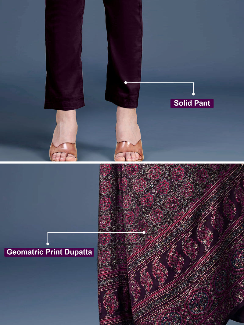 Purple Art Silk Hand Work Embroidery Anarkali Kurta Pant with Printed Dupatta For Women's