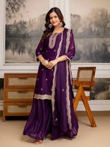 Purple Georgette Embroidery Work Salwar Suit with Dupatta Trendmalls