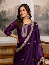 Purple Georgette Embroidery Work Salwar Suit with Dupatta Trendmalls