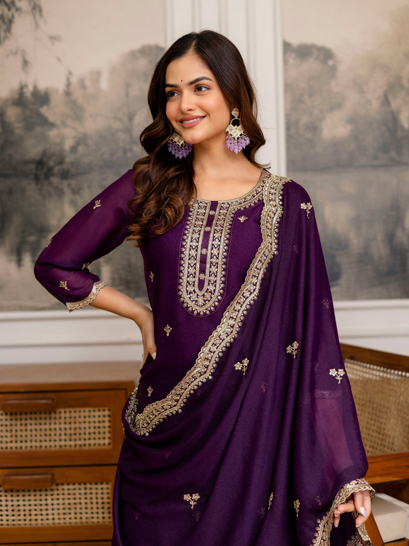 Purple Georgette Embroidery Work Salwar Suit with Dupatta Trendmalls