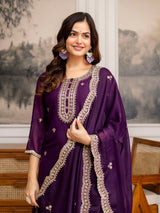 Purple Georgette Embroidery Work Salwar Suit with Dupatta Trendmalls