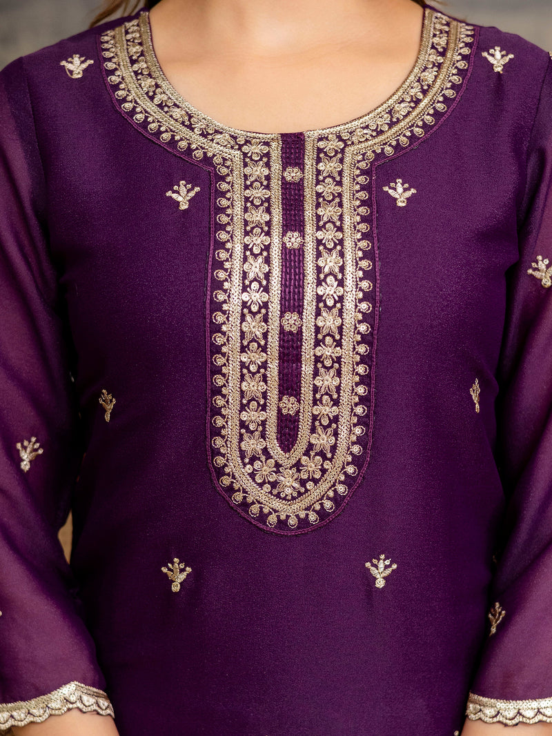 Purple Georgette Embroidery Work Salwar Suit with Dupatta Trendmalls
