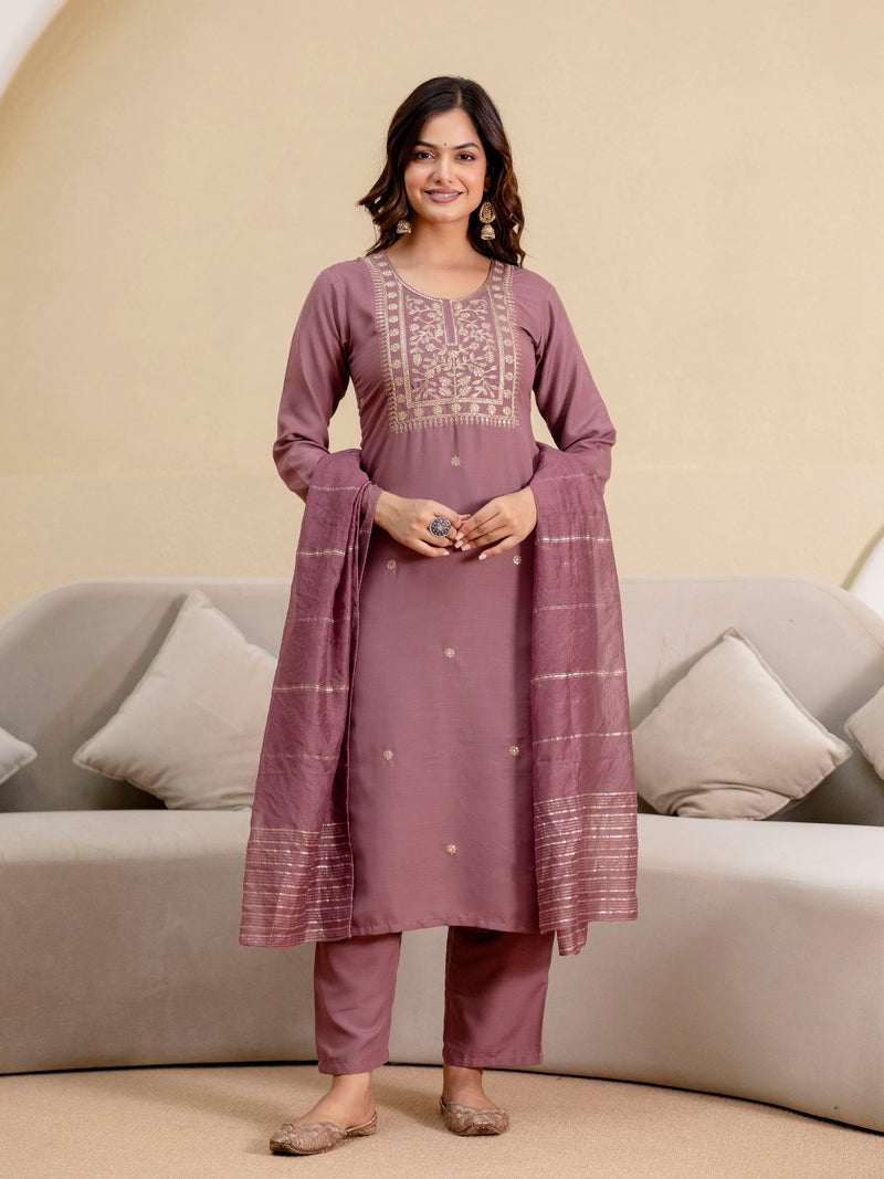Peach Cotton Embroidery Salwar Suit  with Dupatta Set For Women's
