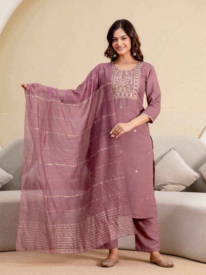 Peach Cotton Embroidery Salwar Suit  with Dupatta Set For Women's