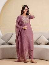 Peach Cotton Embroidery Salwar Suit  with Dupatta Set For Women's