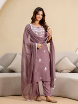 Darkpeach Cambric Cotton Embroidery Salwar Suit With Dupatta Set For Women's