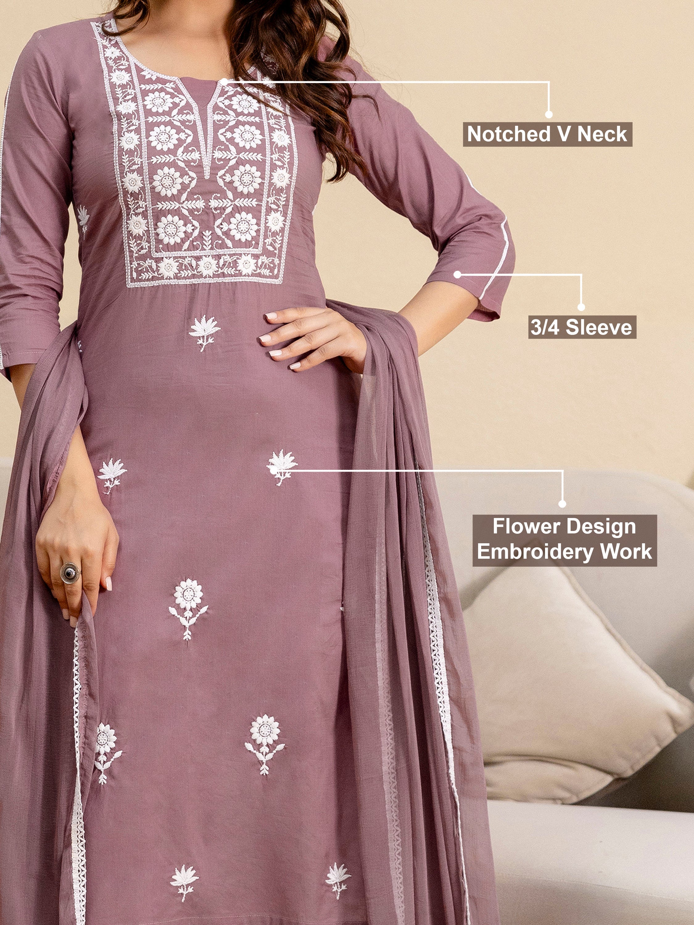 Darkpeach Cambric Cotton Embroidery Salwar Suit With Dupatta Set For Women's Trendmalls