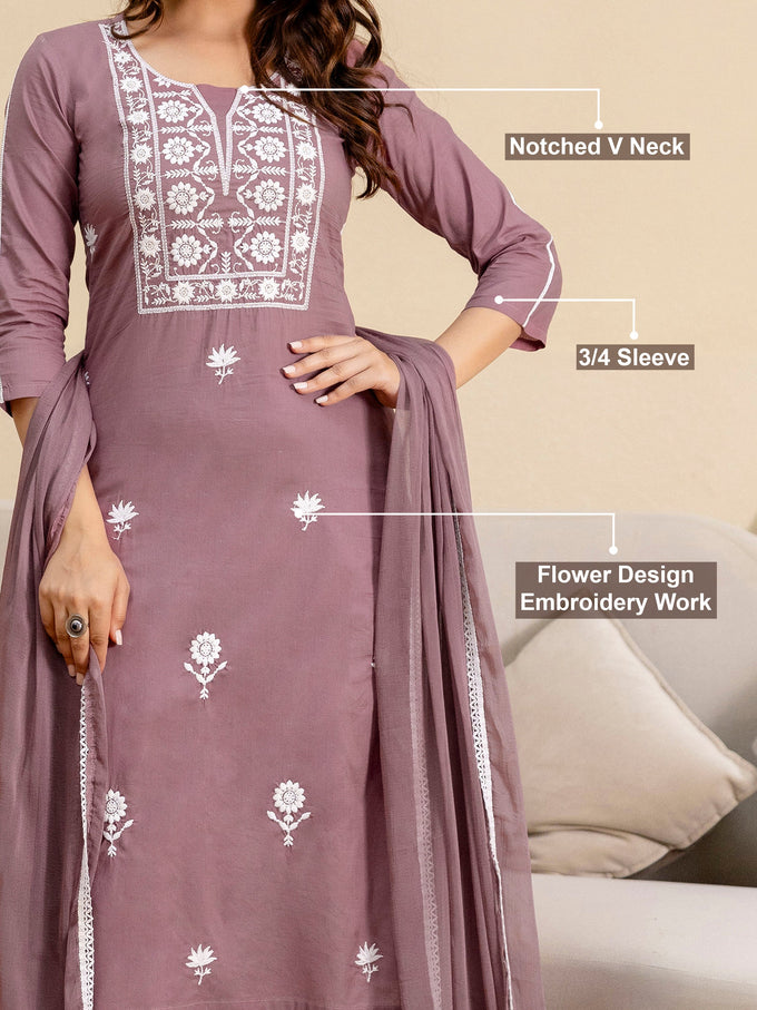 Darkpeach Cambric Cotton Embroidery Salwar Suit With Dupatta Set For Women's Trendmalls