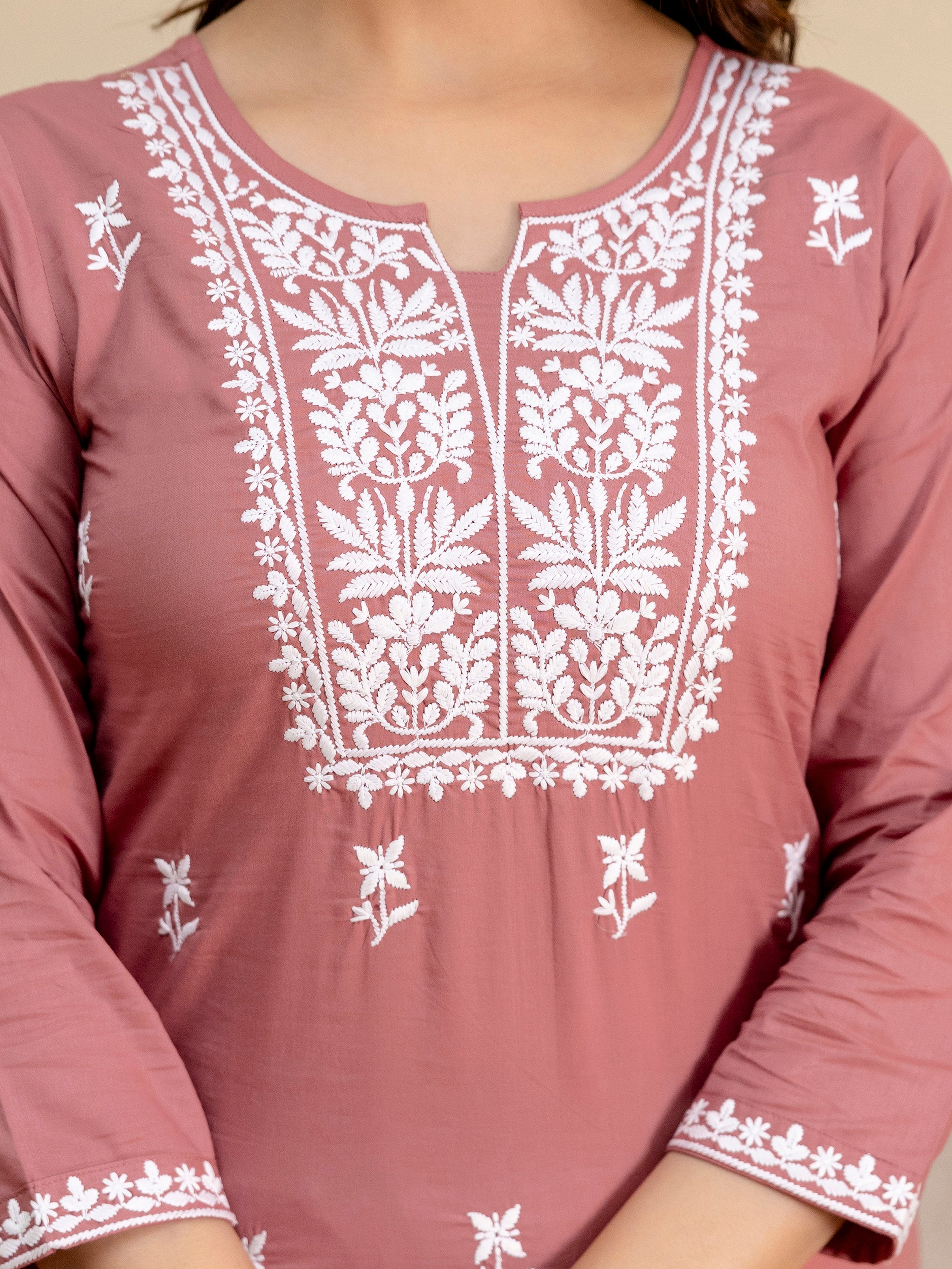 Darkpeach Cambric Cotton Embroidery Salwar Suit With Dupatta Set For Women's Trendmalls