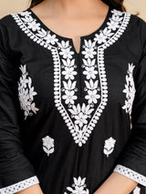 Black Cambric Cotton Embroidery Salwar Suit With Dupatta Set