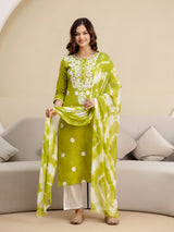 LightGreen Cotton Embroidery Salwar Suit with Dupatta Set For Women's