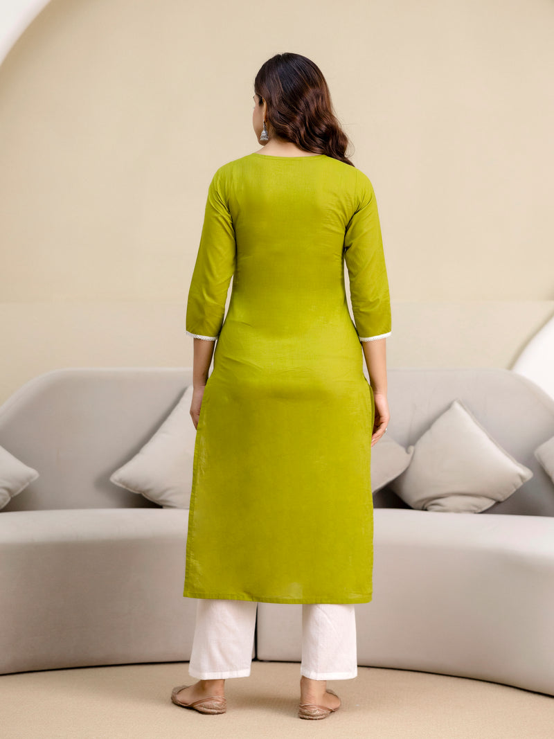 LightGreen Cotton Embroidery Salwar Suit with Dupatta Set For Women's
