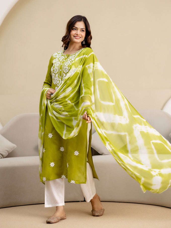 LightGreen Cotton Embroidery Salwar Suit with Dupatta Set For Women's Trendmallsin