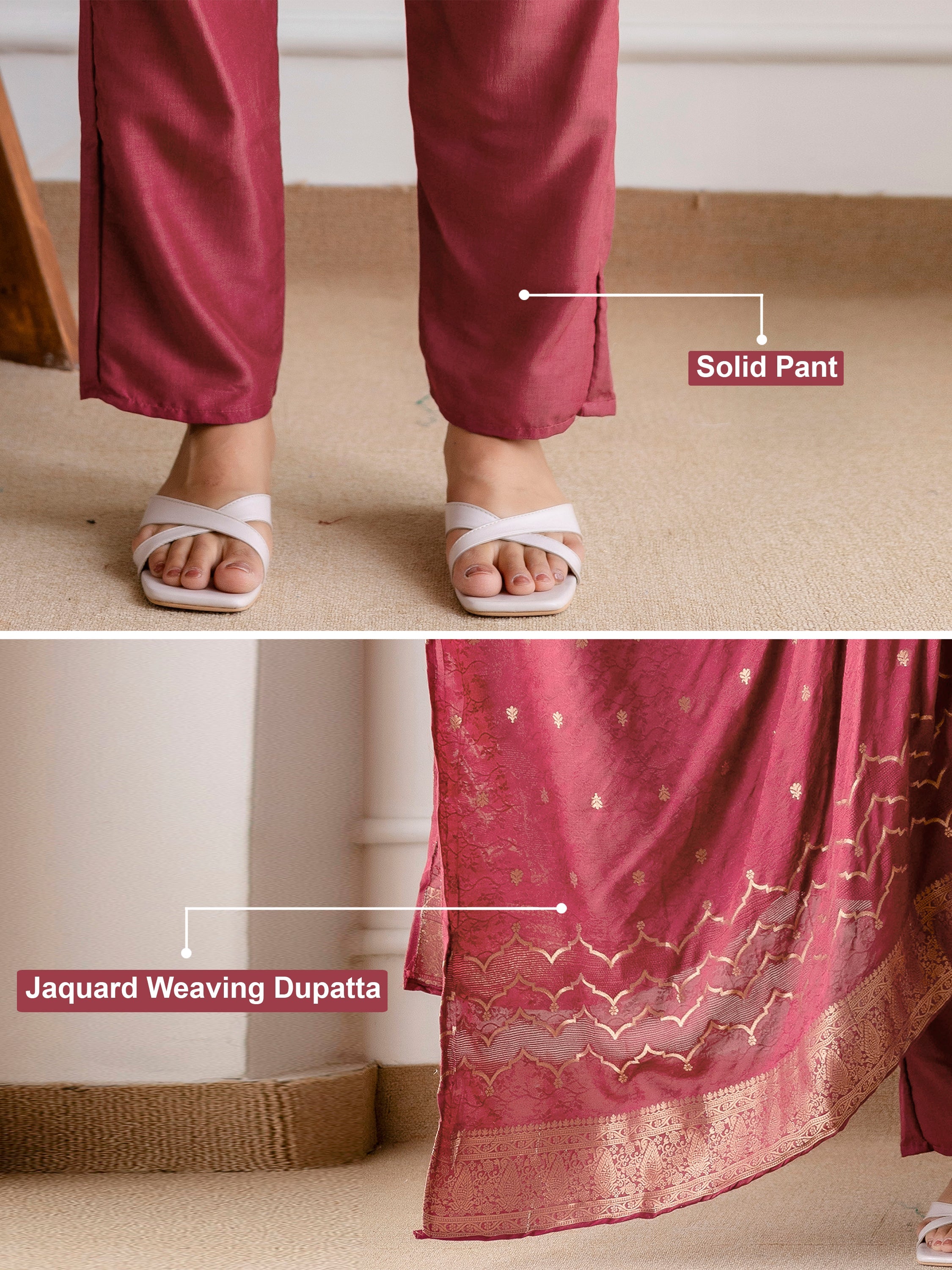 Maroon Chinon Embroidery Salwar Suit with Dupatta Set For Women's Trendmalls