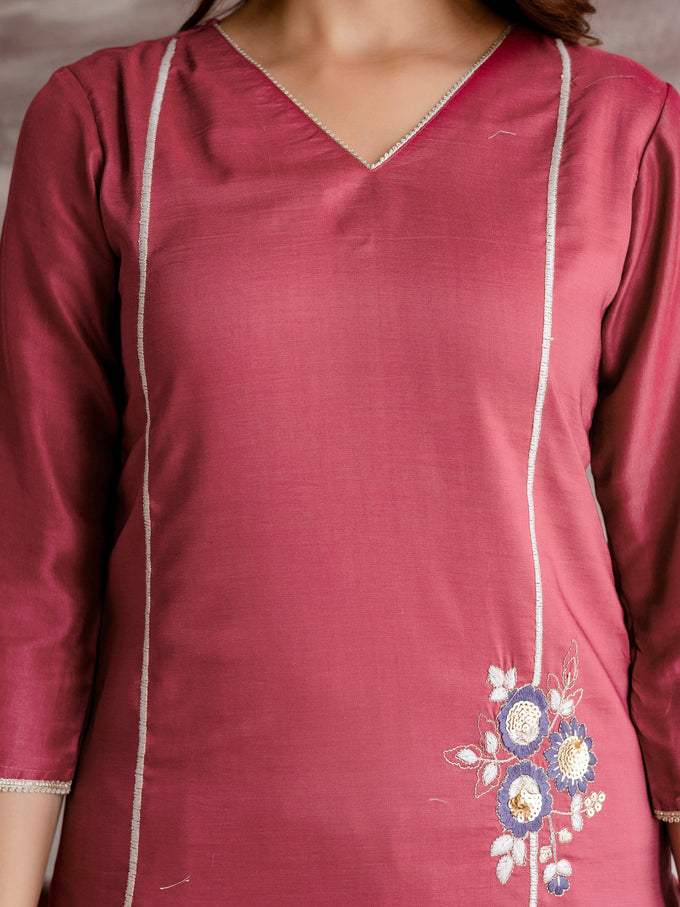 Maroon Chinon Embroidery Salwar Suit with Dupatta Set For Women's Trendmalls