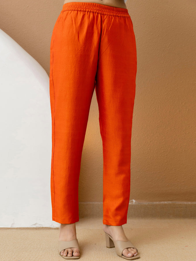 Orange Art Silk Hand Work Embroidery Anarkali Kurta Pant with Dupatta Trendmalls