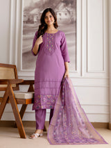 Purple Roman Chanderi Embroidery Salwar Suit with Dupatta Set For Women's