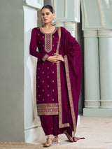 Purple Art Silk Embroidery With Sequence Work Kurta Pant with Dupatta Trendmalls