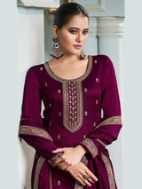 Purple Art Silk Embroidery With Sequence Work Kurta Pant with Dupatta Trendmalls