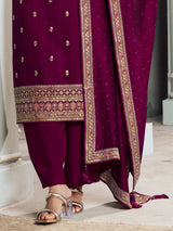 Purple Art Silk Embroidery With Sequence Work Kurta Pant with Dupatta Trendmalls
