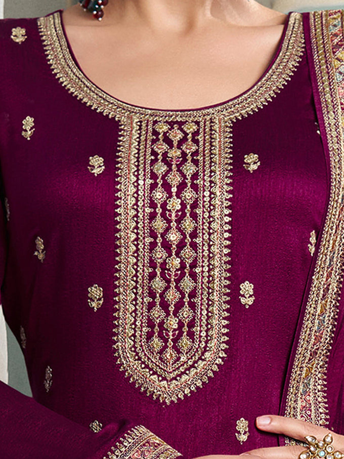 Purple Art Silk Embroidery With Sequence Work Kurta Pant with Dupatta Trendmalls