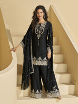 Chinon Embroidery Sequence Work Kurta Palazzo with Dupatta for Women