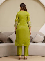 Parrot Art Silk Embroidery Sequence Work Kurta Palazzo Set with Dupatta Salwar Suit Set Trendmalls