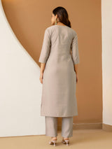 Light Grey Chanderi Silk Embroidery Work Kurta Pant Set with Dupatta Salwar Suit Set Trendmalls