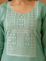 LightGreen Cotton Silk Embroidery Work Kurta Pant Set with Dupatta Salwar Suit Set Trendmalls