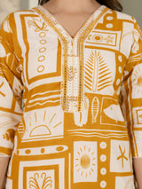 Yellow Cotton Embroidery Work Kurta Pant Set with Dupatta Salwar Suit Set Trendmalls