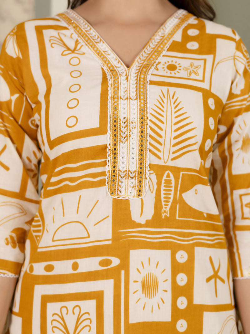 Yellow Cotton Embroidery Work Kurta Pant Set with Dupatta Salwar Suit Set Trendmalls