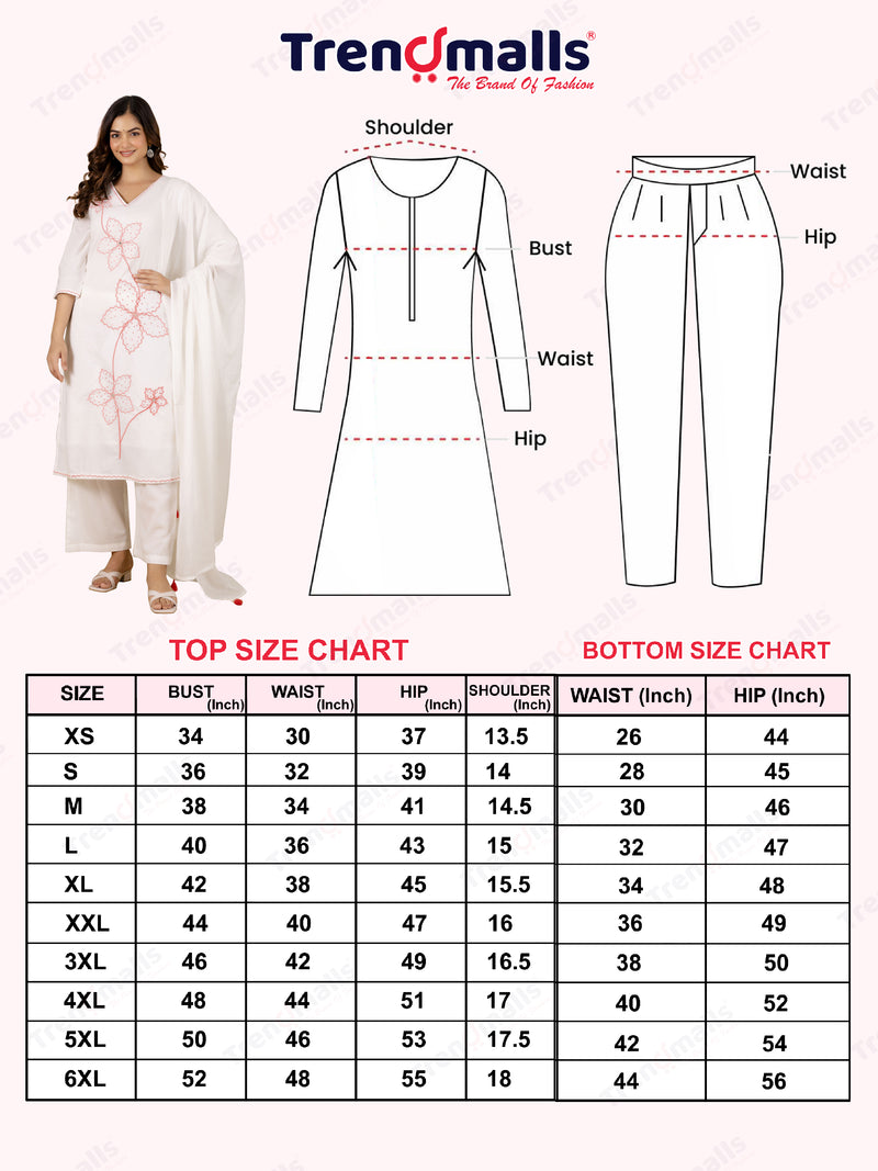 White Pure Cotton Floral Embroidery Kurta Pant with Dupatta Set
