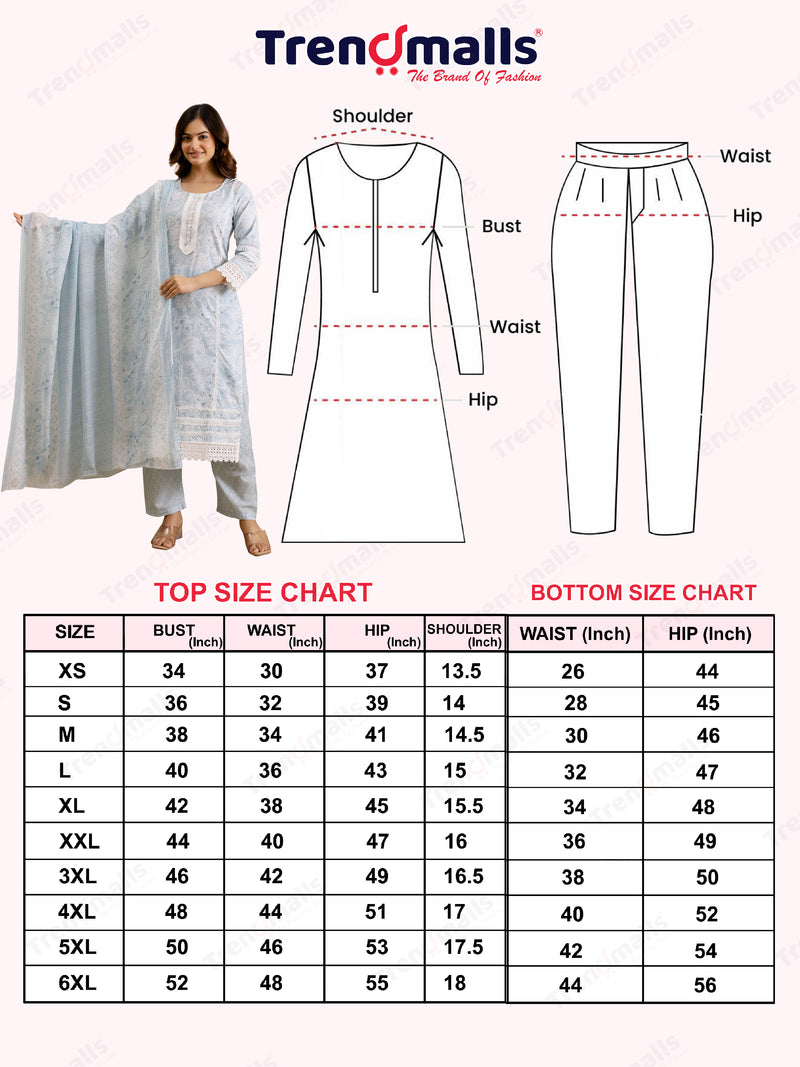 Skyblue Pure Cotton Paisley & Floral All-Over Print Kurta Pant with Dupatta Set