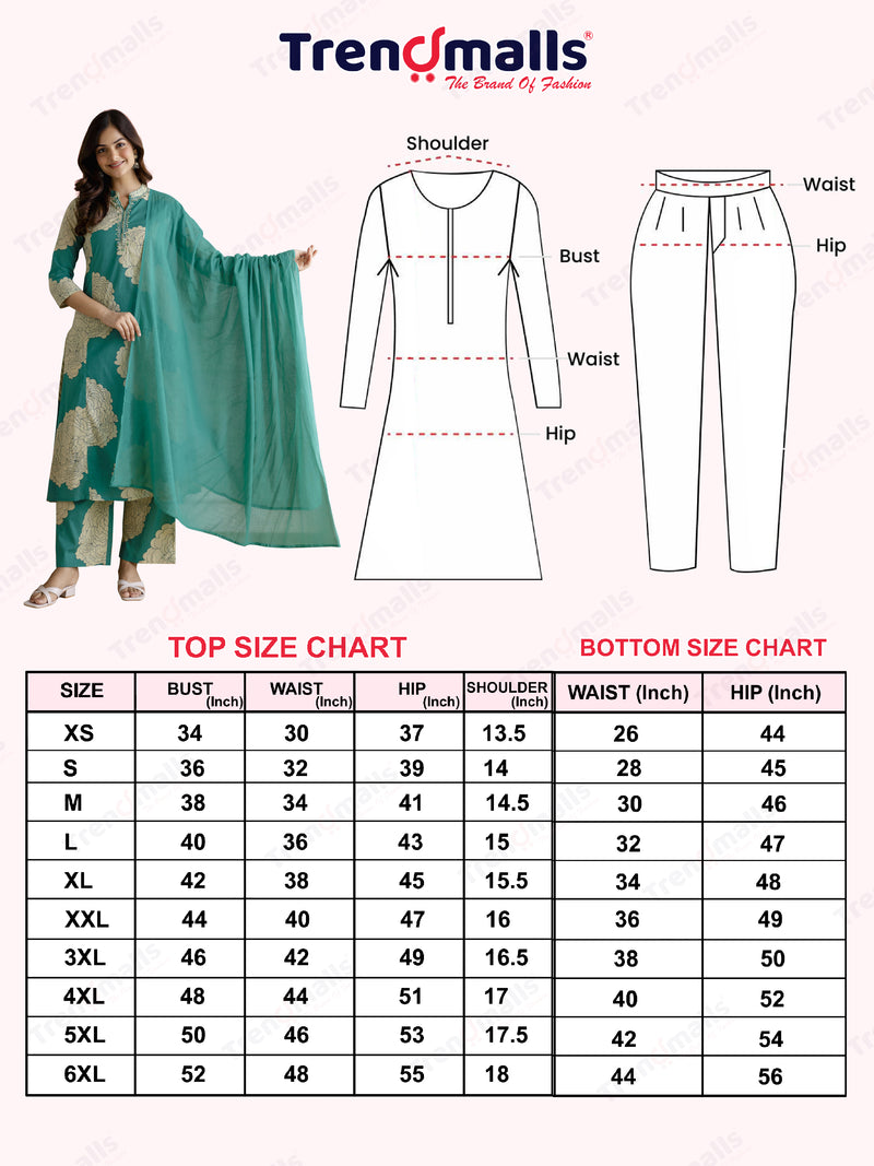 Green Pure Cotton Large Floral Print Kurta Pant with Dupatta Set