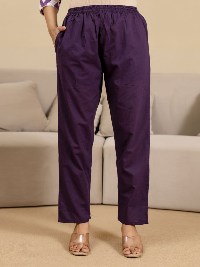 Purple Pure Cotton Bold Floral Print Kurta Pant with Dupatta Set