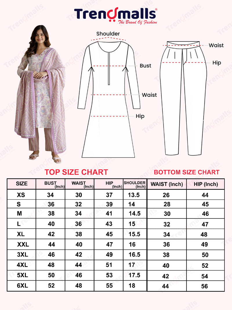 Light Purple Pure Cotton Abstract Floral Print Kurta Pant with Dupatta Set